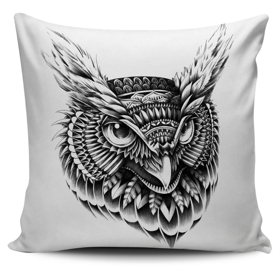 ORNATE OWL HEAD PILLOW COVER