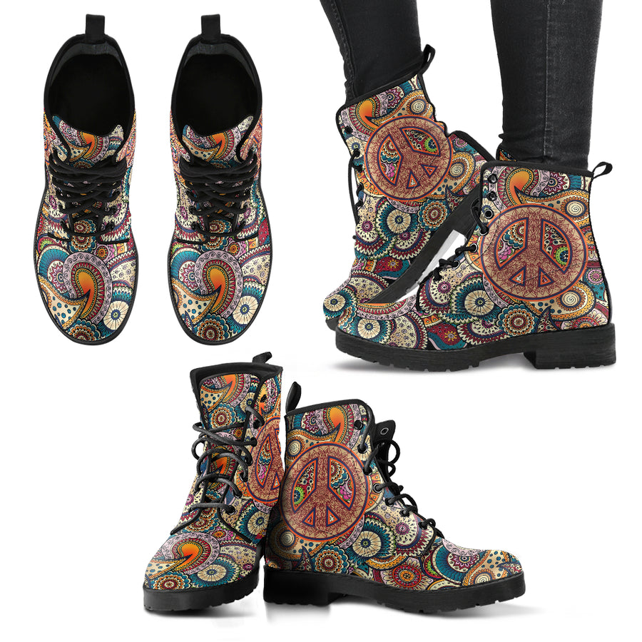 Peace Henna Mandala Women's Leather Boots