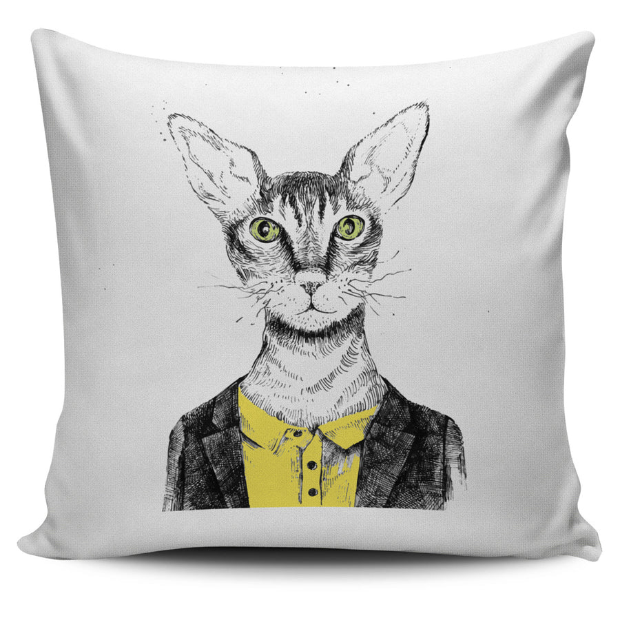Cat with Yellow Shirt Pillow Cover