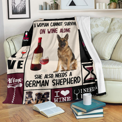 Wine and German Shepherd - Premium Blanket