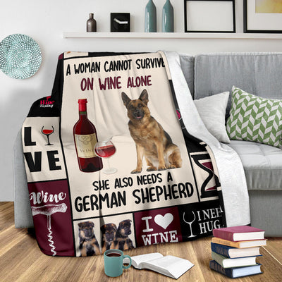 Wine and German Shepherd - Premium Blanket