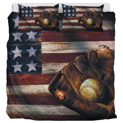 Baseball American Flag - Bedding Set