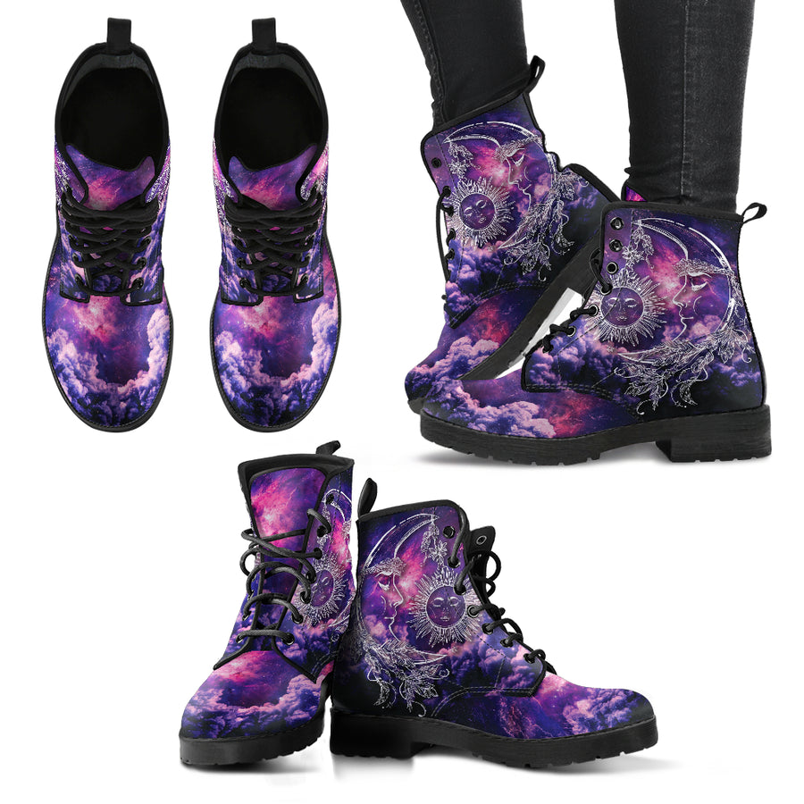 Galaxy Sun Moon Handcrafted Leather Boots