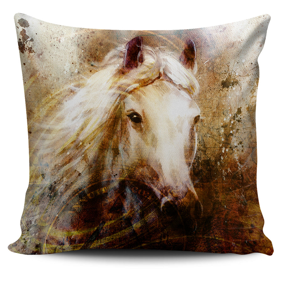 White Horse Running Pillow Cover