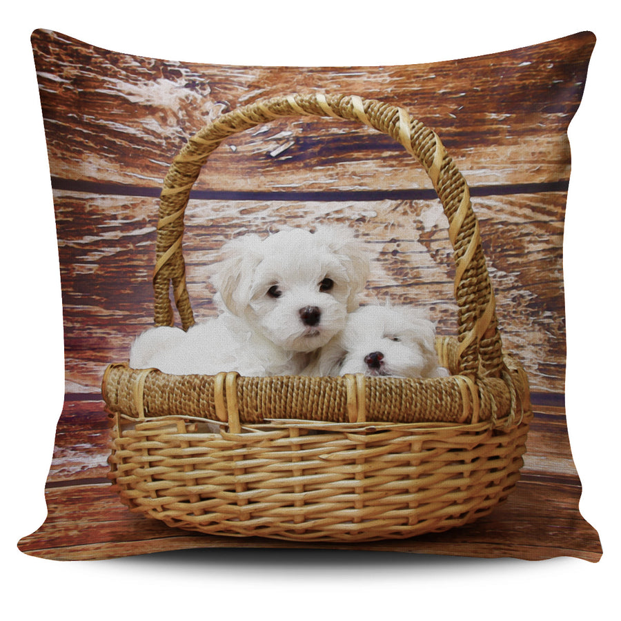 Puppies In Basket Watercolor - Pillow Cover