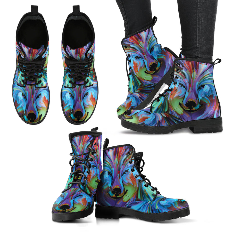 Colorful Wolf Women's Leather Boots