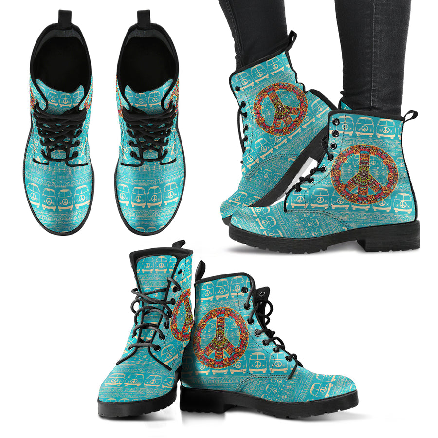 Peace Hippie Bus Handcrafted Boots