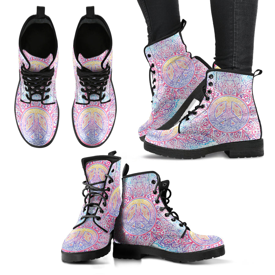 Light Peace and Mandala Women's Leather Boots