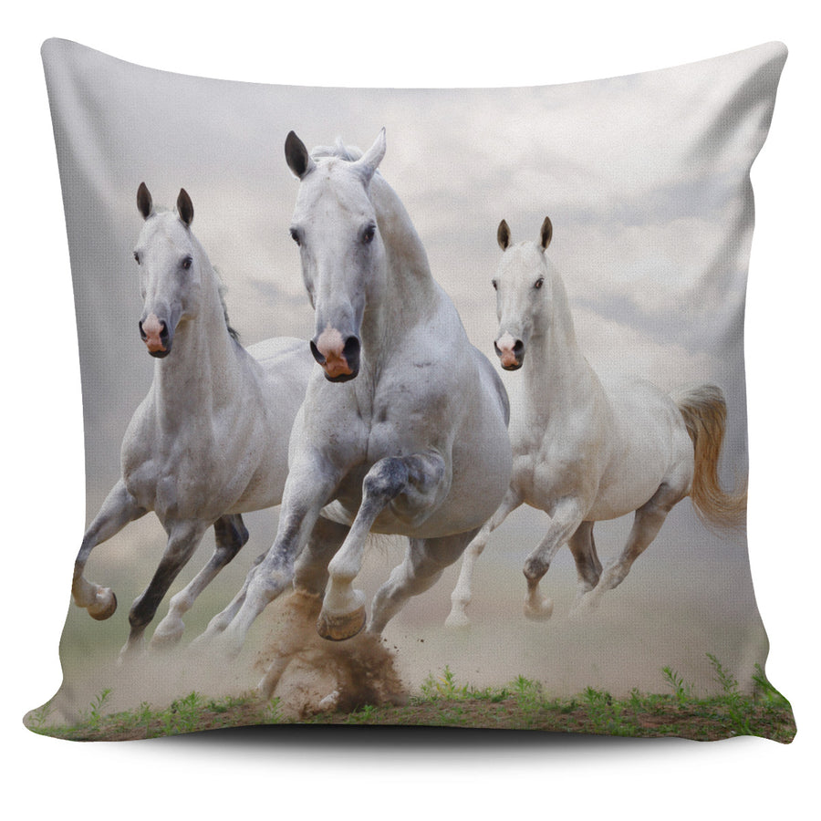 White Horses Running Pillow Cover