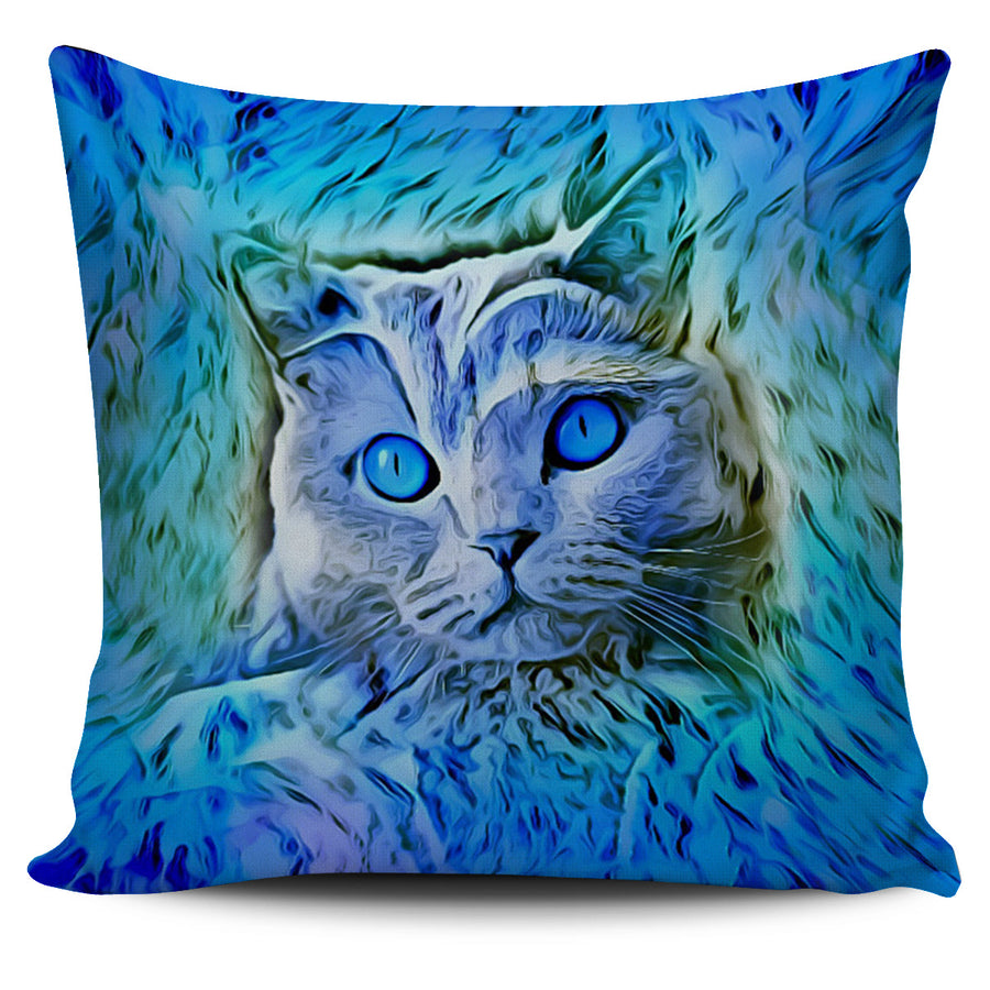 Blue Cat Pillow Cover