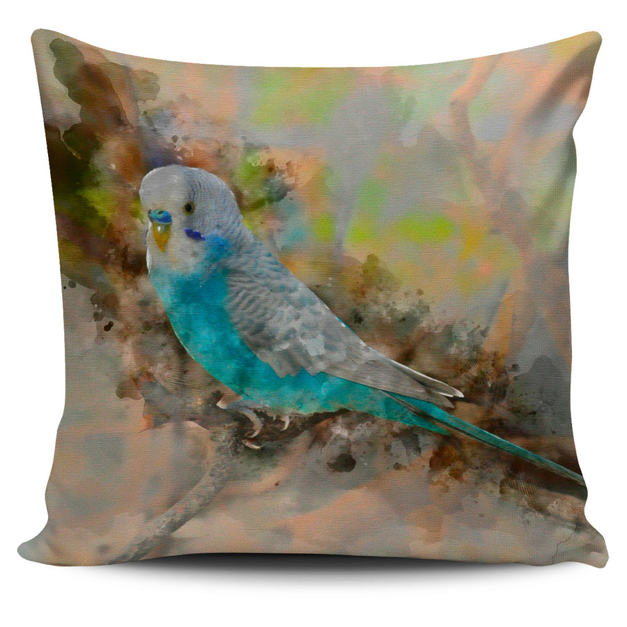 Blue White Parakeet Colored Pillow Cover