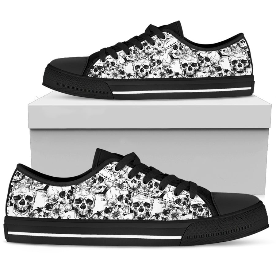 Black and White Skull Pattern - Low Tops