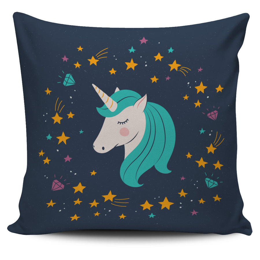 Midnight Blue Starry Night Unicorn Pillow Cover