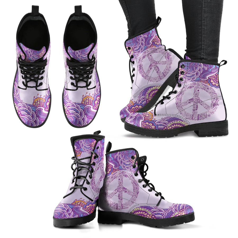 Peace Henna Mandala Women's Leather Boots