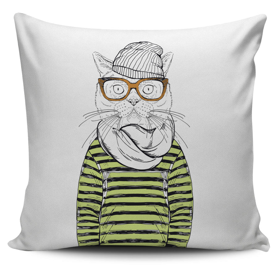 Cat and Glasses Pillow Cover