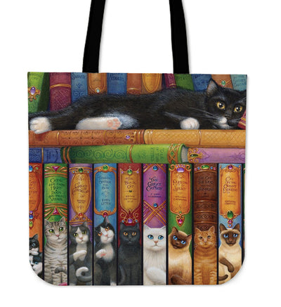 Cat's Bookshelf Tote Bag