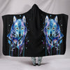 Watercolour Wolf Black Plush Lined Hooded Blanket