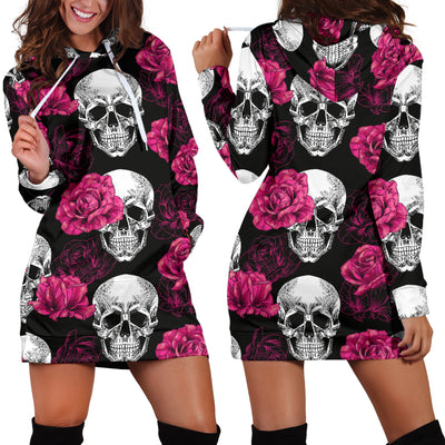 Pink Floral Skull - Hoodie Dress
