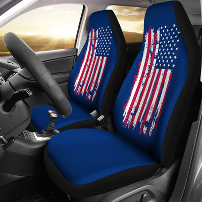American Flag on Blue - Car Seat Covers (Set of 2)