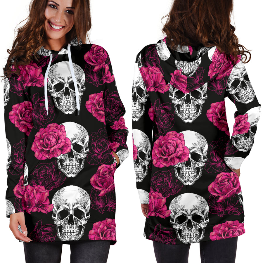 Pink Floral Skull - Hoodie Dress