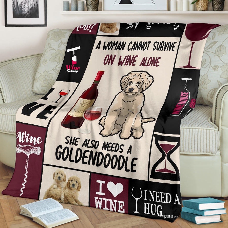 Wine and Goldendoodle - Premium Blanket