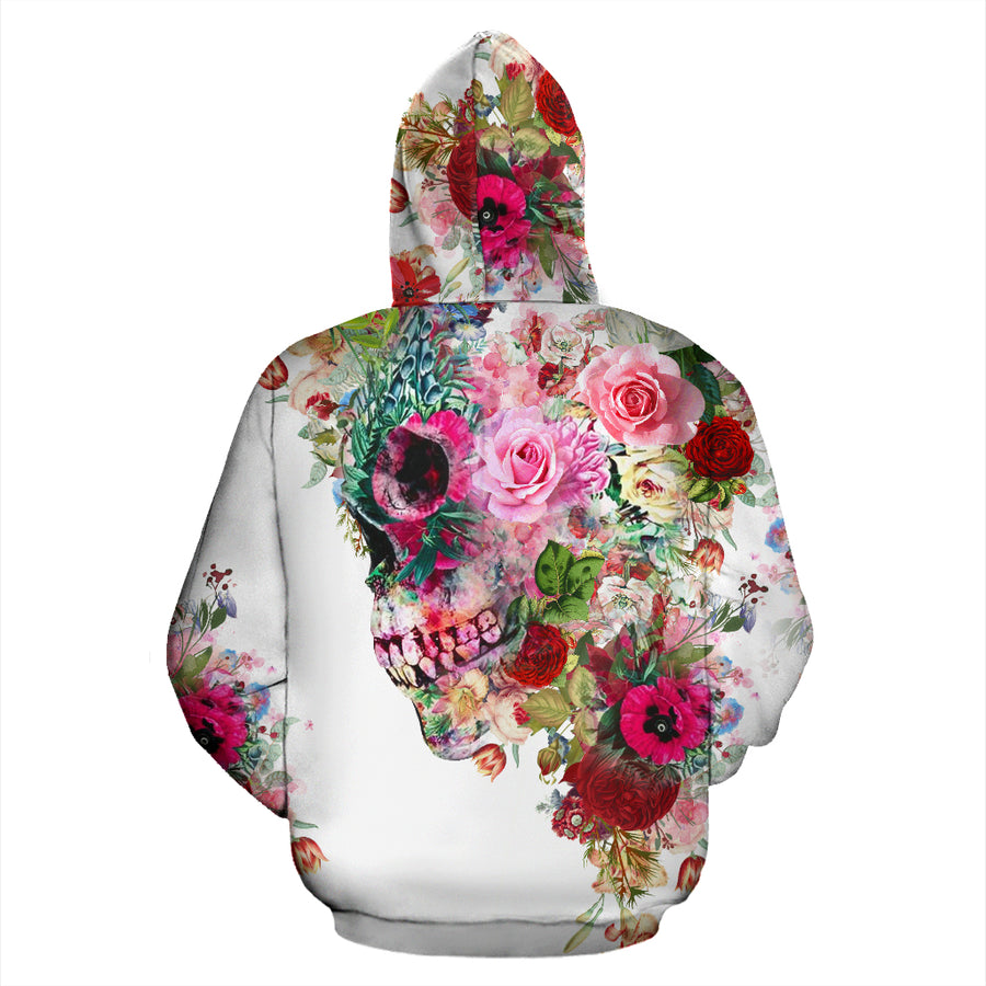 Floral Painted Skull - Zip-Up Hoodie