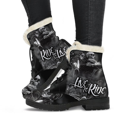 Live to Ride - Ride to Live - Faux Fur Leather Boots
