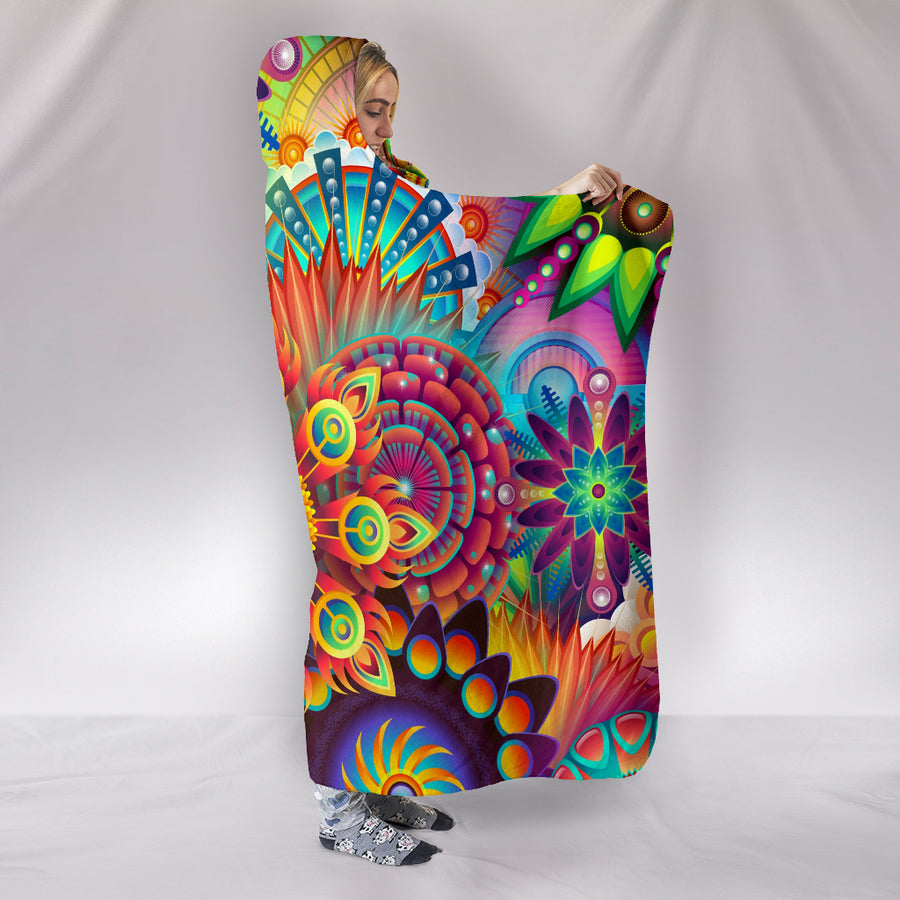 Abstract Floral Hooded Blanket