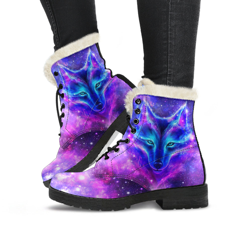 Galaxy Wolf - Faux Fur Leather Boots