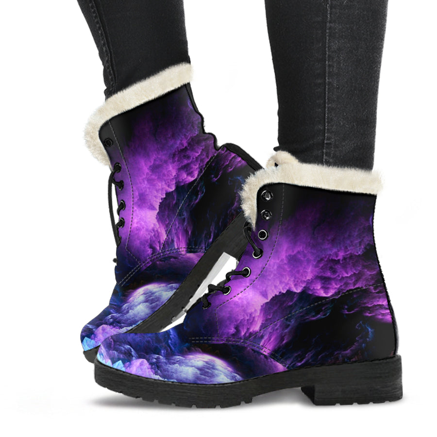 Dark Galaxy - Faux Fur Leather Boots