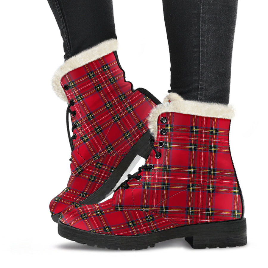 Scottish Plaid - Faux Fur Leather Boots