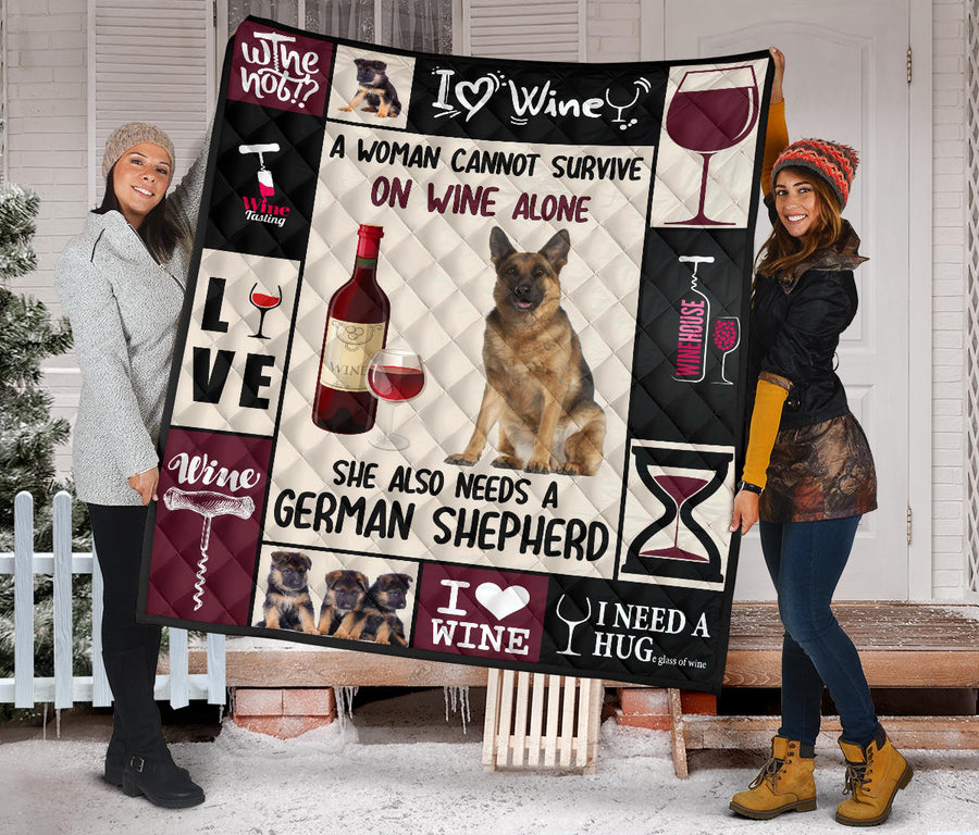 Wine and German Shepherd - Premium Quilt