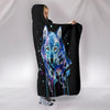 Watercolour Wolf Black Plush Lined Hooded Blanket