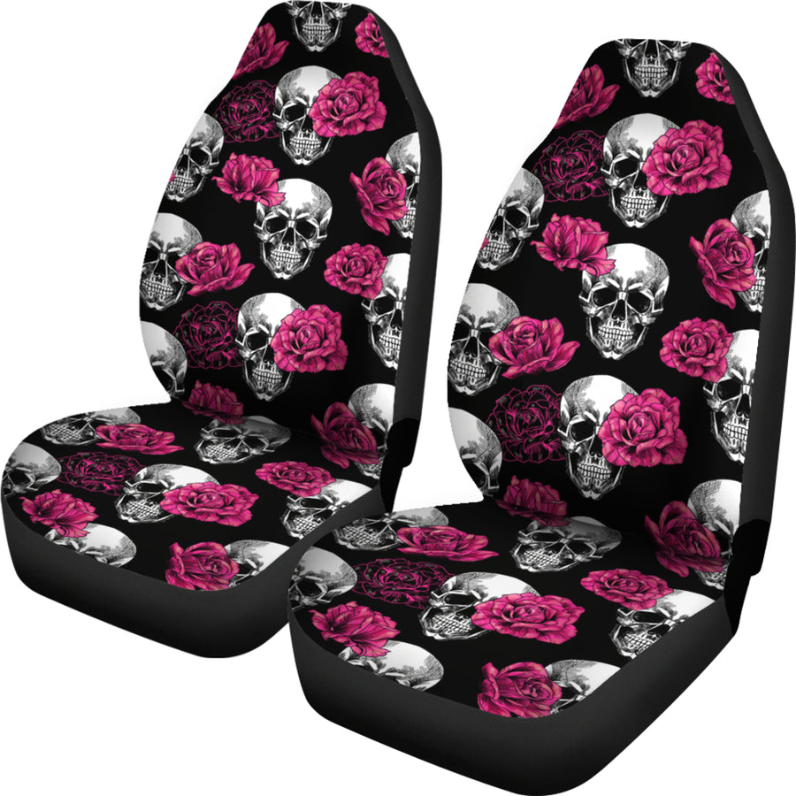 Pink Floral Skull - Car Seat Covers (Set of 2)