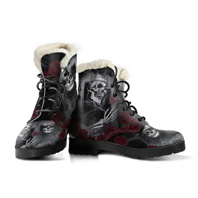 Skull Play Cards - Faux Fur Leather Boots