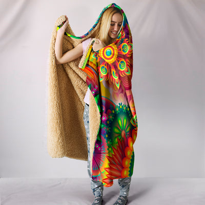 Abstract Floral Hooded Blanket