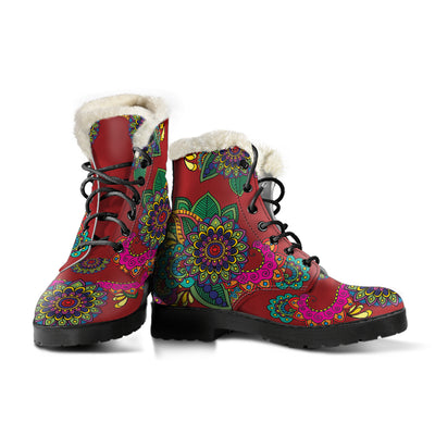 Henna Flowers - Faux Fur Leather Boots