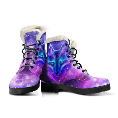 Galaxy Wolf - Faux Fur Leather Boots