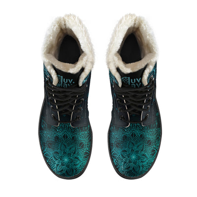 Turquoise Sun and Moon - Faux Fur Leather Boots