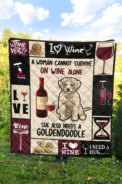 Wine and Goldendoodle - Premium Quilt