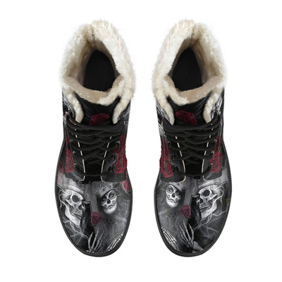 Skull Play Cards - Faux Fur Leather Boots