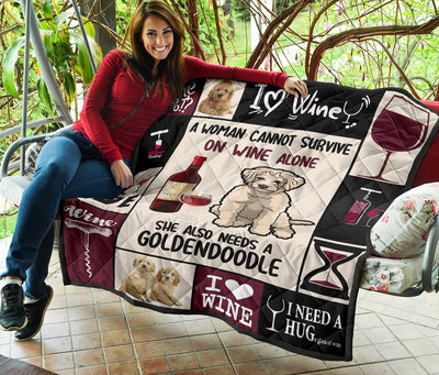 Wine and Goldendoodle - Premium Quilt